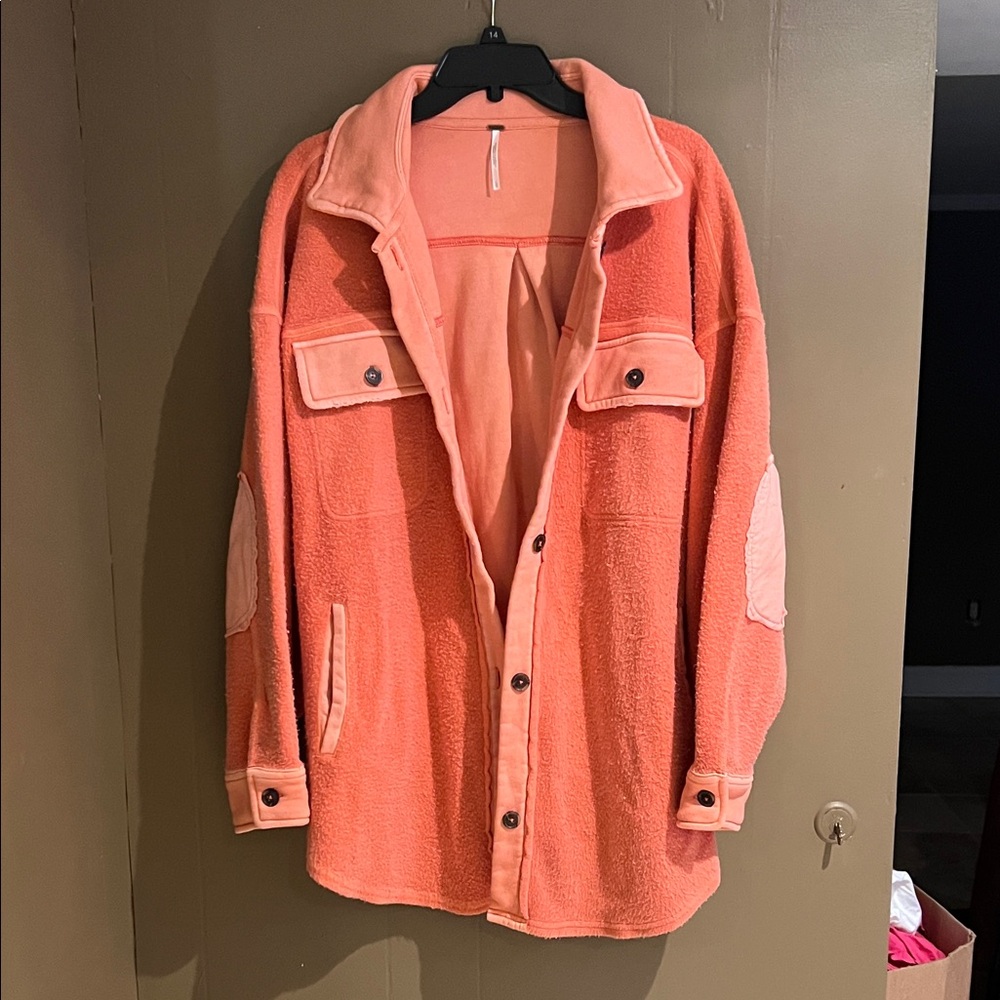 Free People Ruby Shacket in Scarlet Ibis Sz L Brand New